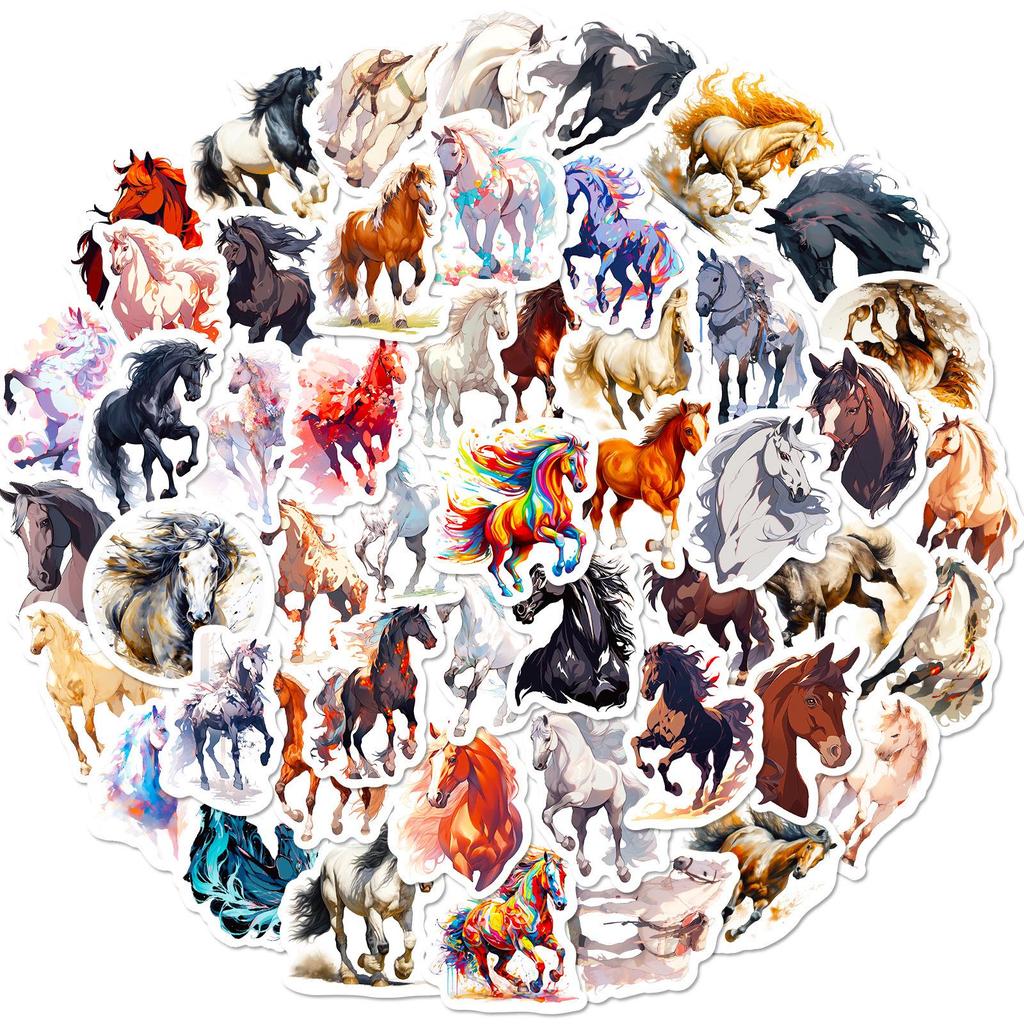 50 Graffiti Horse Stickers - New Equestrian Sports Trend Cartoon Stickers