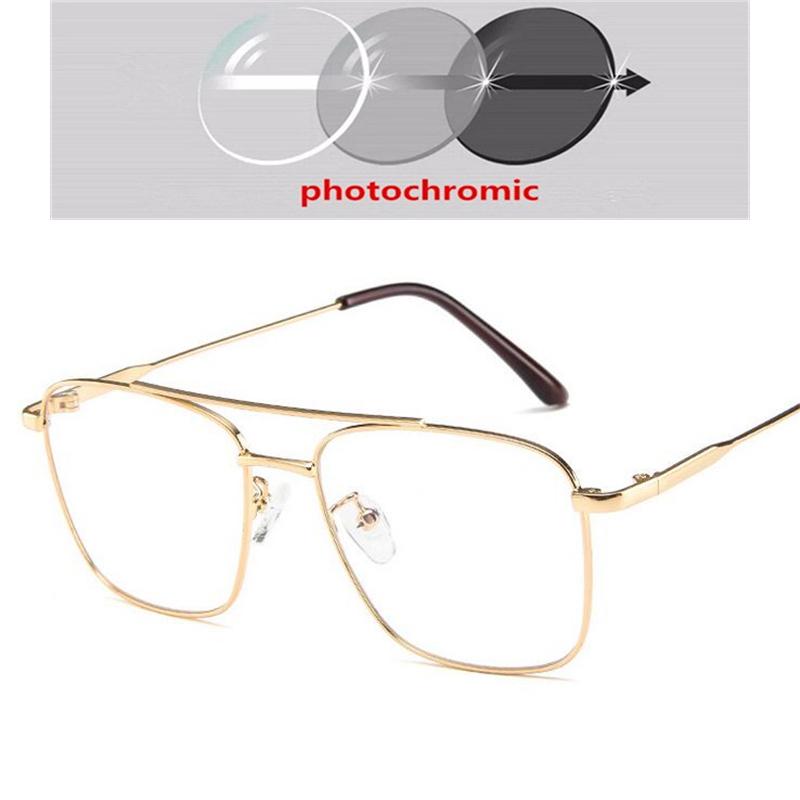 Double Beam Anti Blue Light Square Prescription Glasses For The Nearsighted Vintage Metal Myopia Spectacles -0.5 -0.75 To -6.0
