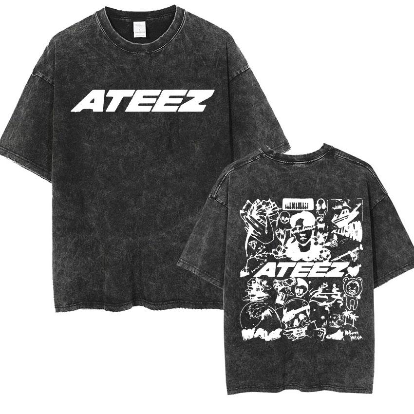 Tee Shirt Homme Graphic TShirts Men Tshirt for Men Ropa Hombre Korean Ateez Fin Wjll Album Concert Vintage Washed Camisetas