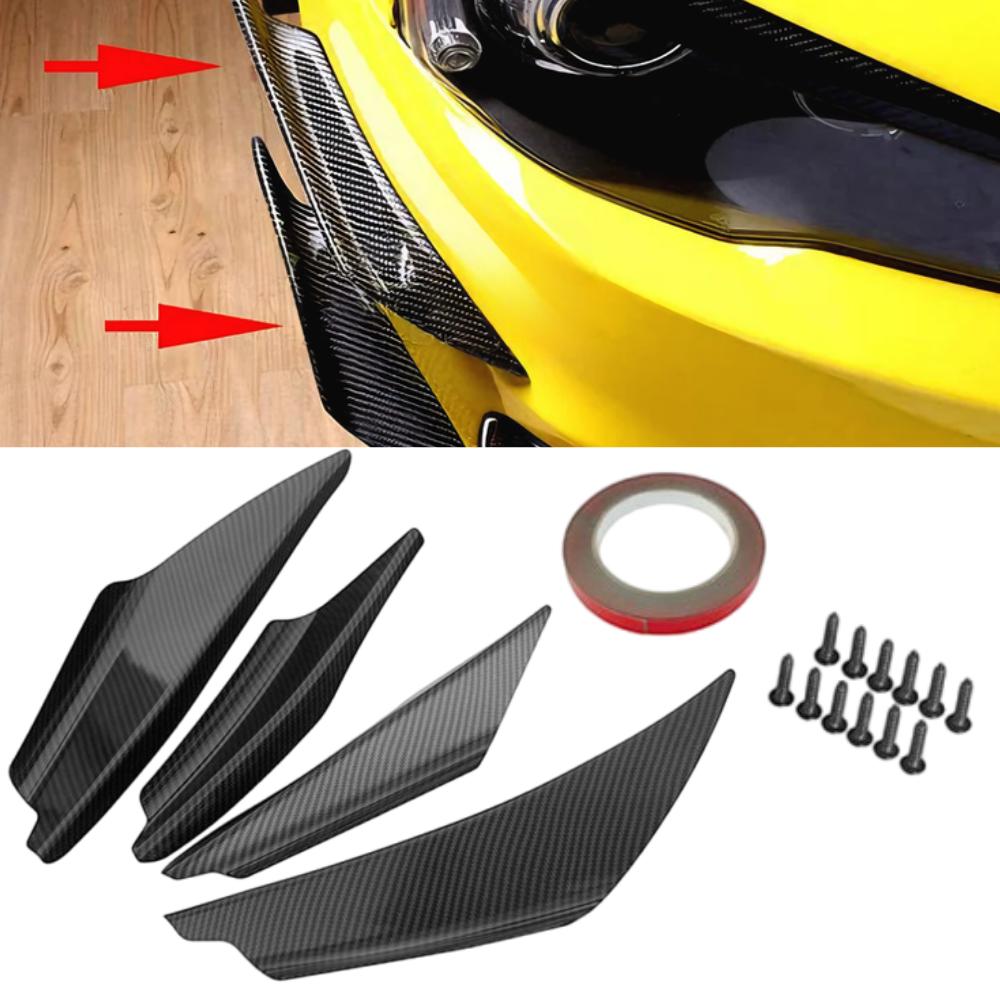 Universal 4Pcs Carbon Fiber Auto Front Bumper Body Lip Canards Splitter Trim Kits Car Front Bumpers Spoilers Set Scratch Strip