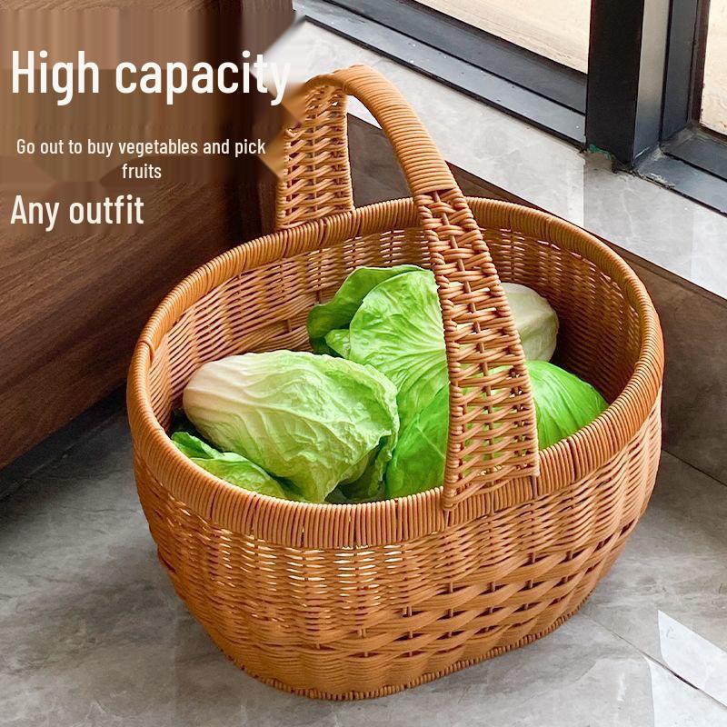 Handmade Imitation Rattan Woven Basket - Perfect for Shopping, Fruits, Eggs, Vegetables, Storage, and Picnics.