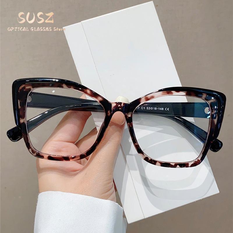 SUSZ Reading Glasses Rectangle Cat Eye Oversize Frame Prescription Optical Glasses Blue Light Blocking Myopia Glasses