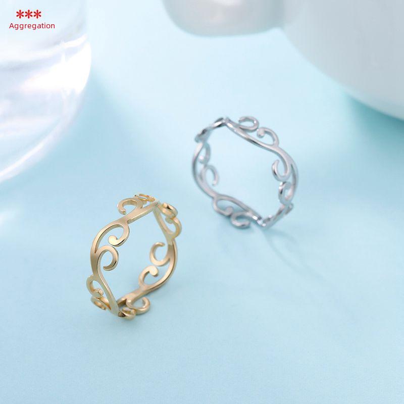 Trendy Japanese & Korean Hollow Vine Titanium Steel Ring for Women