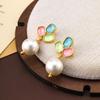 Original 'Three-Color Flower' French Retro Pearl Earrings - High-End, Niche Design