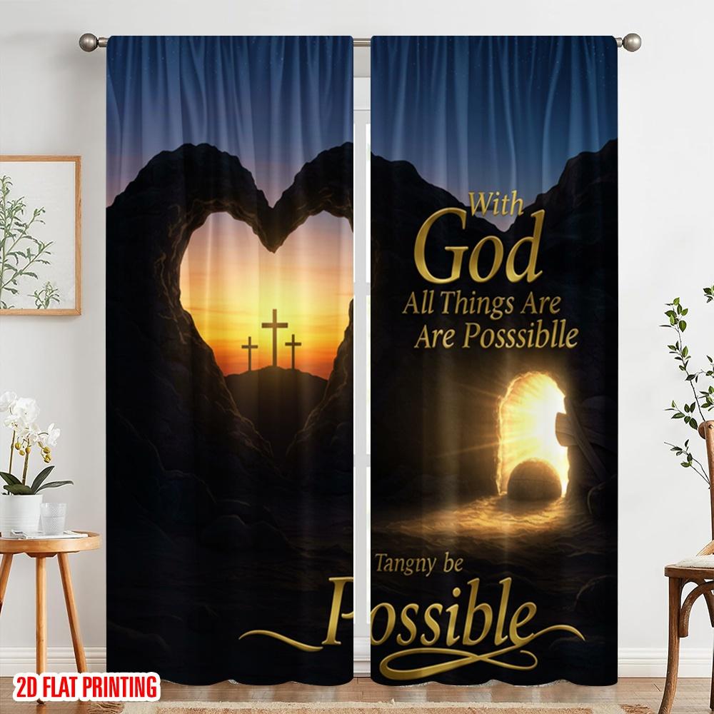 2pcs 2D Flat Printing Curtain Faith Hope Love God Fabric Without Electricity Festive Curtains for Festive Portraits and Party
