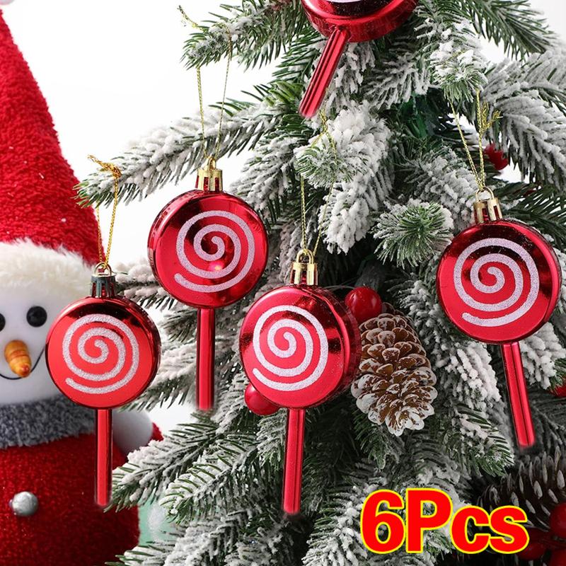 3/6Pcs/Pack Home Decoration New Year Plastic DIY Christmas High Quality Hanging Pendant Lollipop Gifts