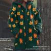 Womens Oversized Hooded Knit Cardigan With 3D Print Button Front Long Sleeve Casual Sweater
