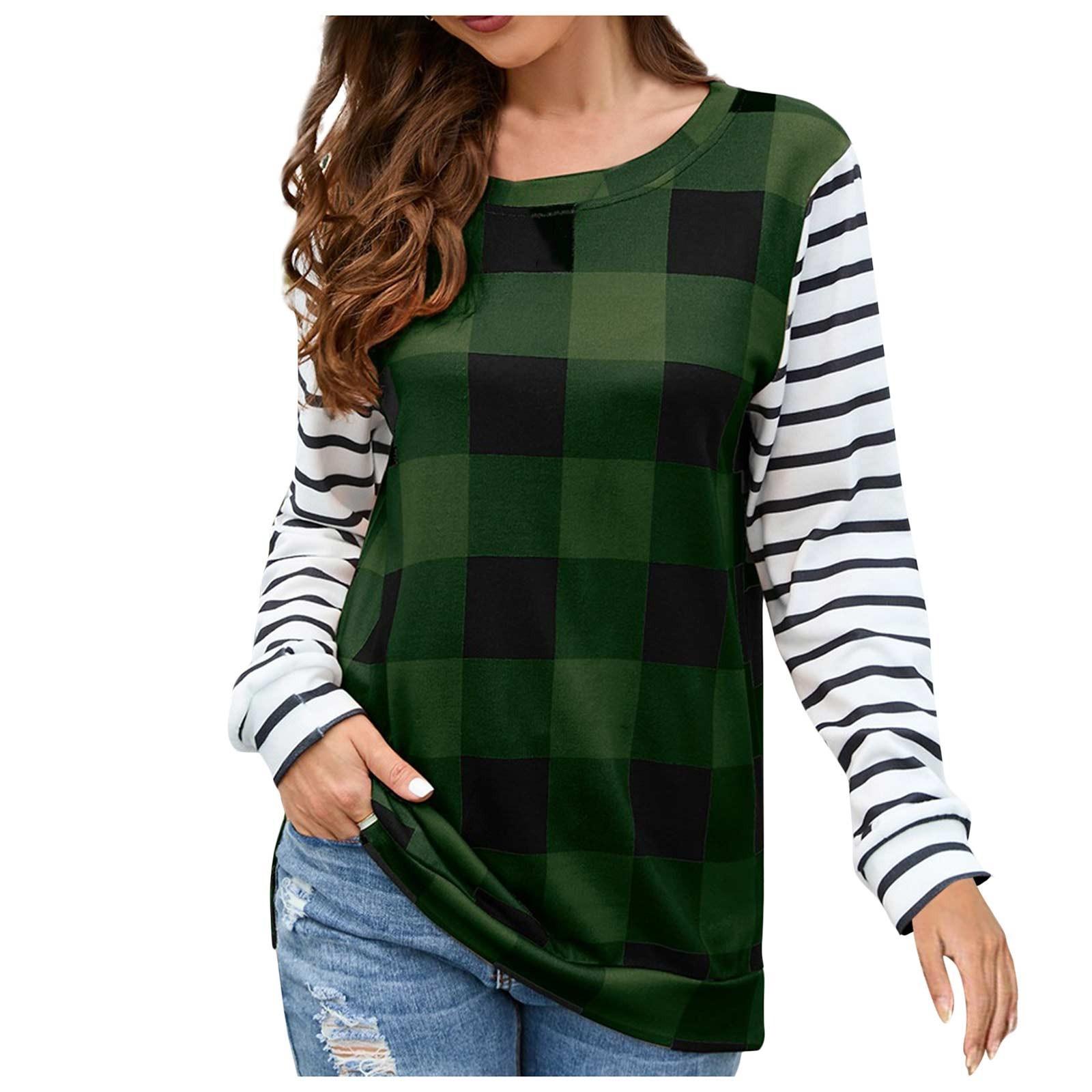 

Женская модная повседневная клетчатая плюшевая футболка с круглым вырезом и длинным рукавом M