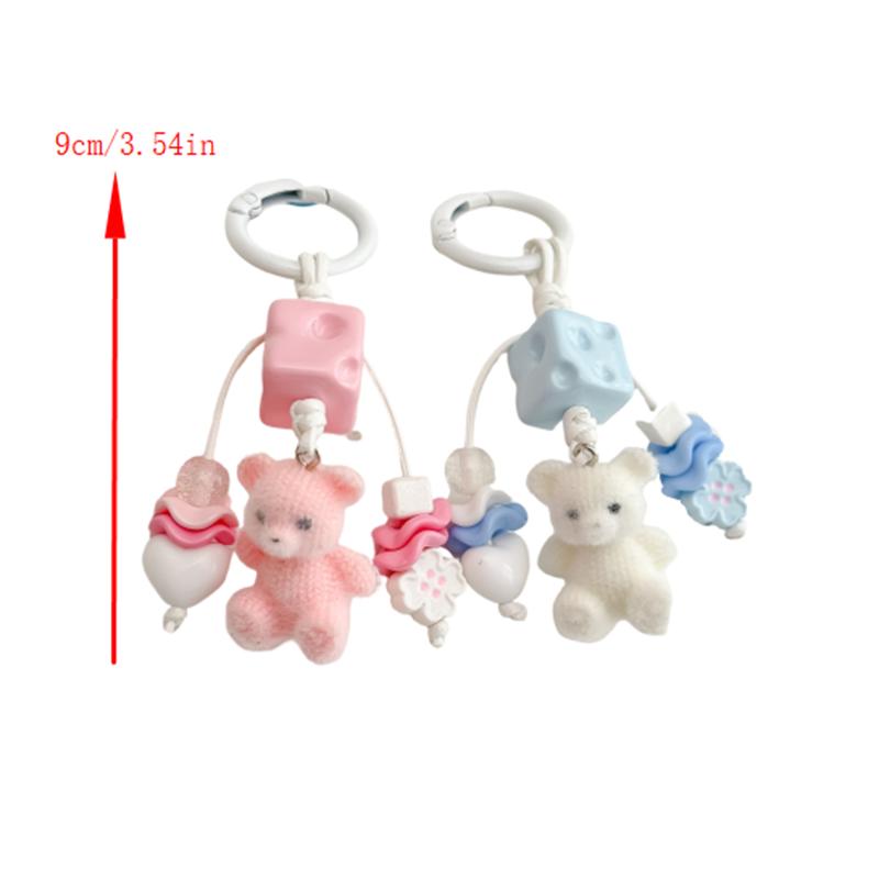 Süße Süße Beflockte Bären Schlüsselanhänger Anhänger Rucksack Charm Handy Kette Trendige Tasche Hängende Accessoires Mädchenhafter Schlüsselanhänger Geschenke