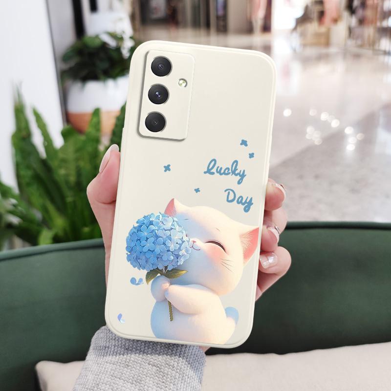 Blue Silk Cat Phone Case For Samsung Galaxy A37 A57 Liquid Silicone Cover