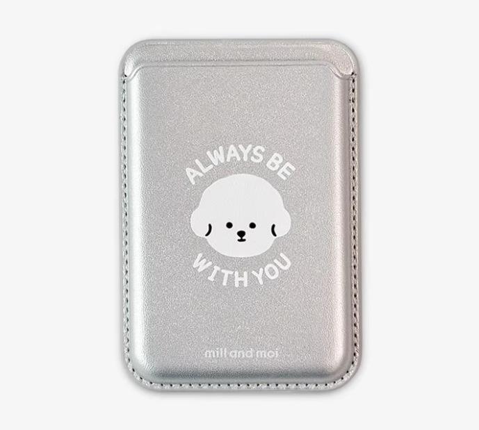 Cute Bichon Dog MagSafe Leather Card Holder Phone Case Single Card Holder