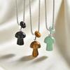 Natural Stone Tiger'S Eye Stone Cute Mushroom Pendant Stainless Steel Necklace, Women'S Versatile Design Necklace Nc-2875