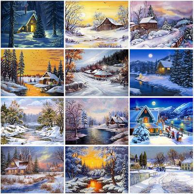 Pittura Diamante 5D Natura Invernale Punto Croce Mosaico Immagine di Strass Ricamo Diamante Fai da Te Set Completo Decorazione Paesaggio Innevato