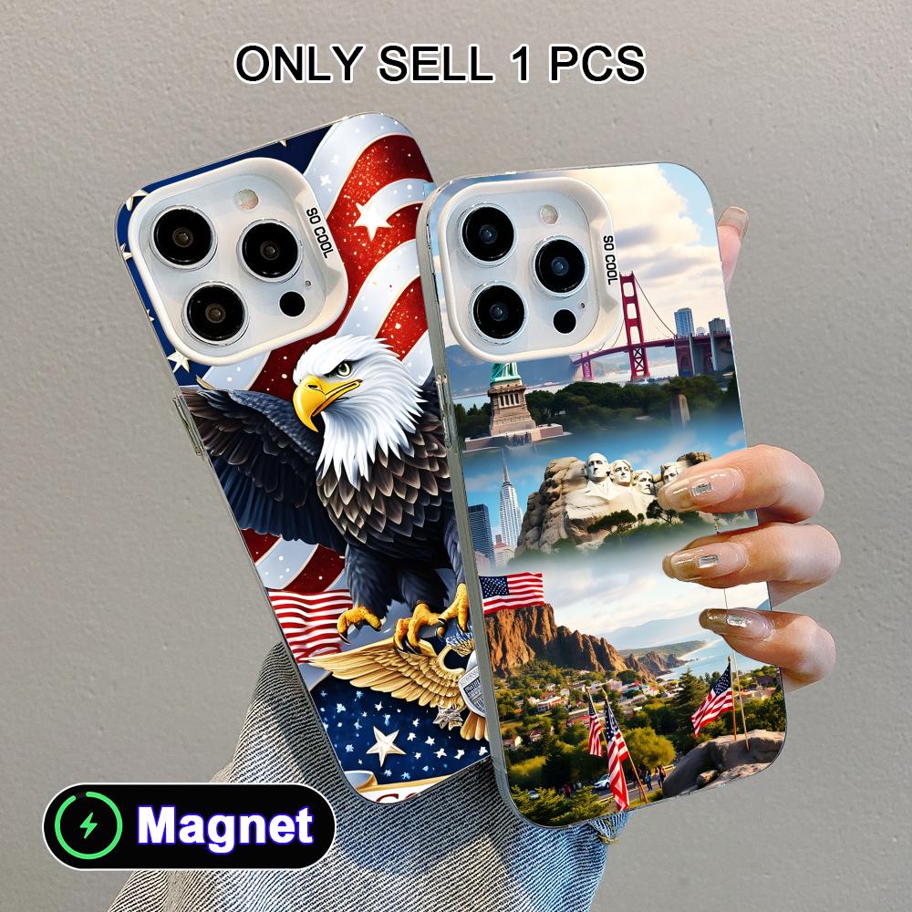 USA America Flag White Translucent MagSafe Mobile Phone Case for iPhone 17 16 15 14 13 12 11 X XR XS Air Pro Max Plus Cover