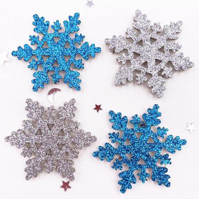 30pcs 35mm Glitter Christmas Snowflakes Composite Cloth Appliques Patches Baby's Bow DIY Craft Making E30 AVE