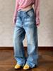 Unisex Retro Distressed Washed Wide-Leg Jeans with Clean Fit Design