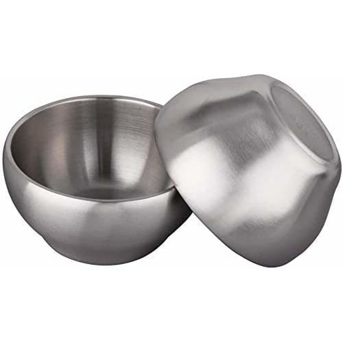 IMEEA Rice Bowls, Stainless Steel, Ramen Bowls, Noodle Bowls for Udon, Soba, and Buckwheat Noodles, Heat-Resistant, Double-Layered, 15.2cm, Set of 2,