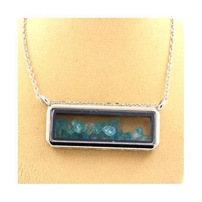 Pierres et Minéraux. Collier Apatite Paraiba brut. Modèle rectangle.