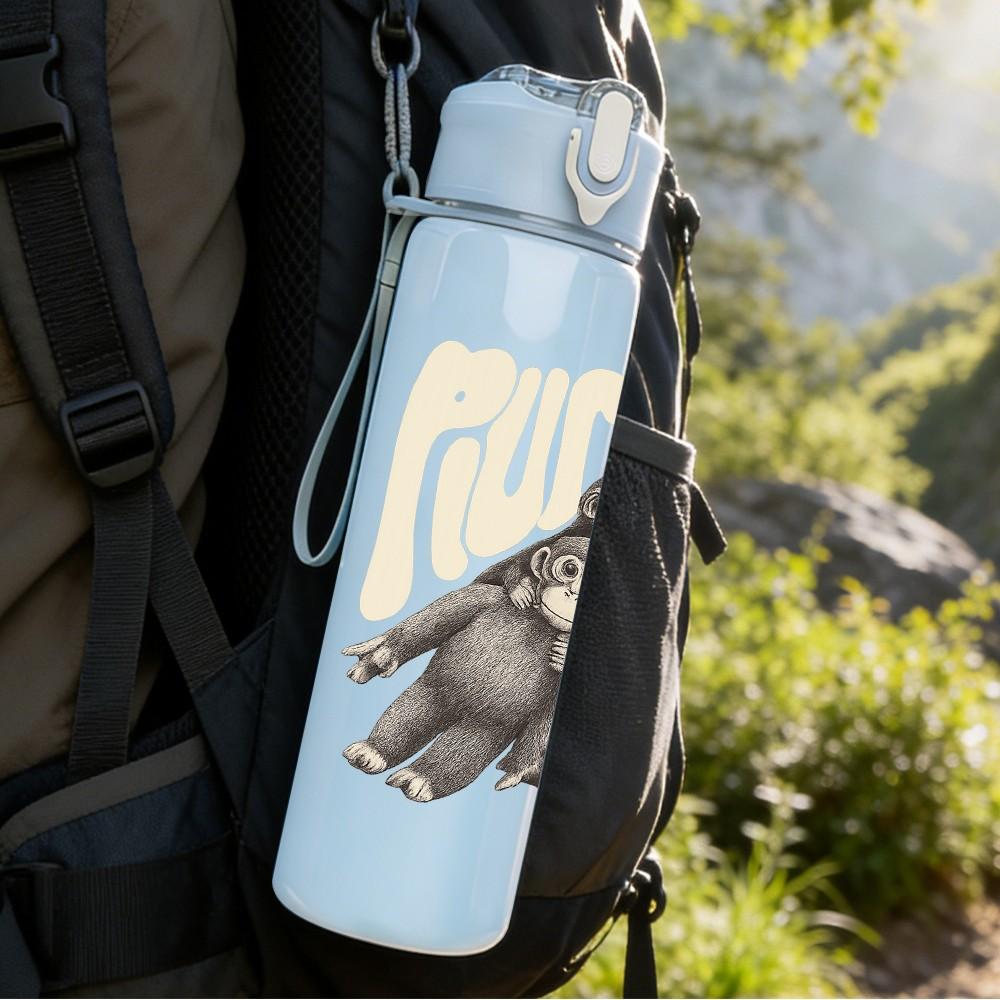 1PC Gorilla Grunge Text Design 750ml Color Plastic Sports Water Bottle Leakproof Flip Straw Lid Suitable for Sports Office Home Use