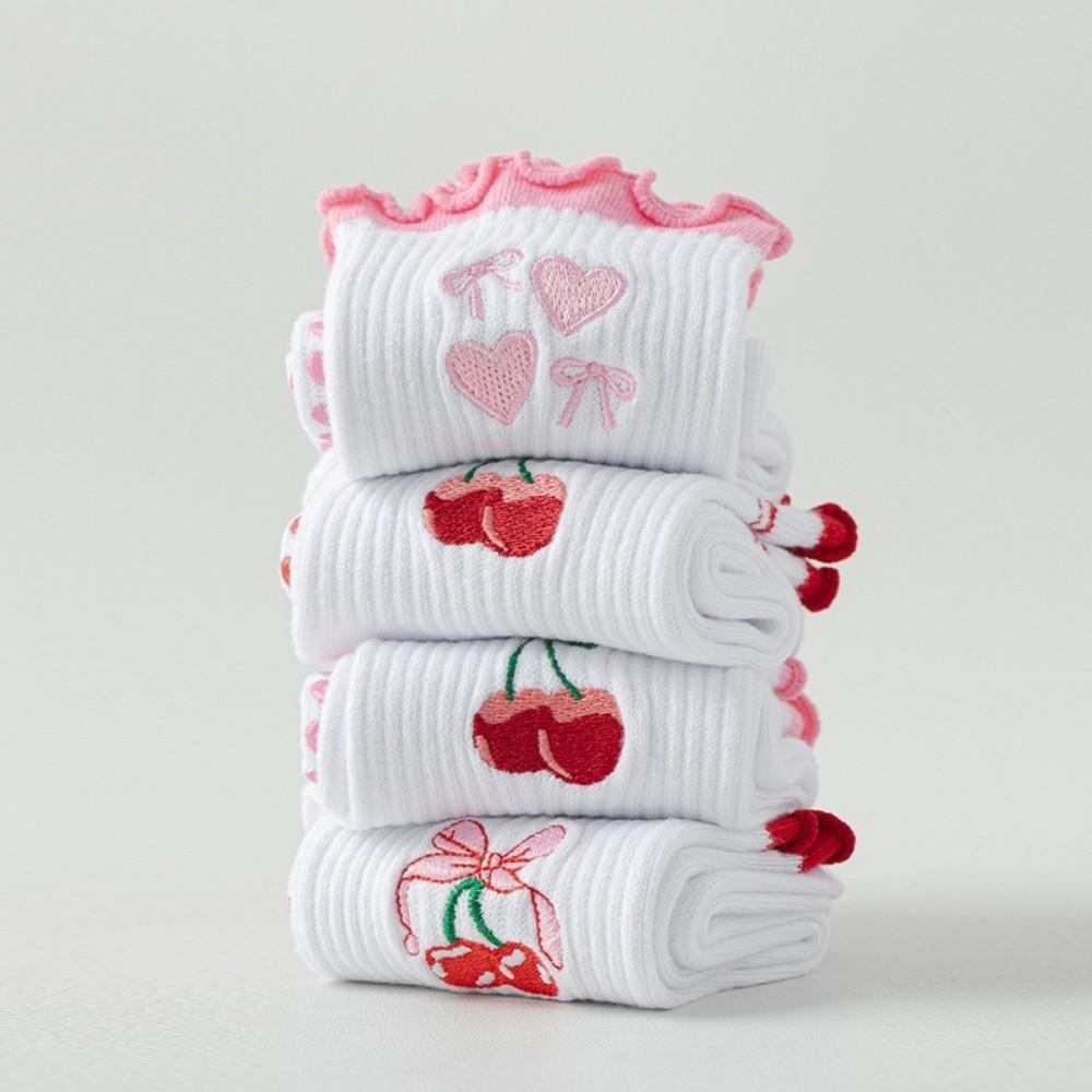 2pairs Embroidery Women Yoga Socks Cherry Pattern Non-Slip Socks Fashion Pilates Socks Female
