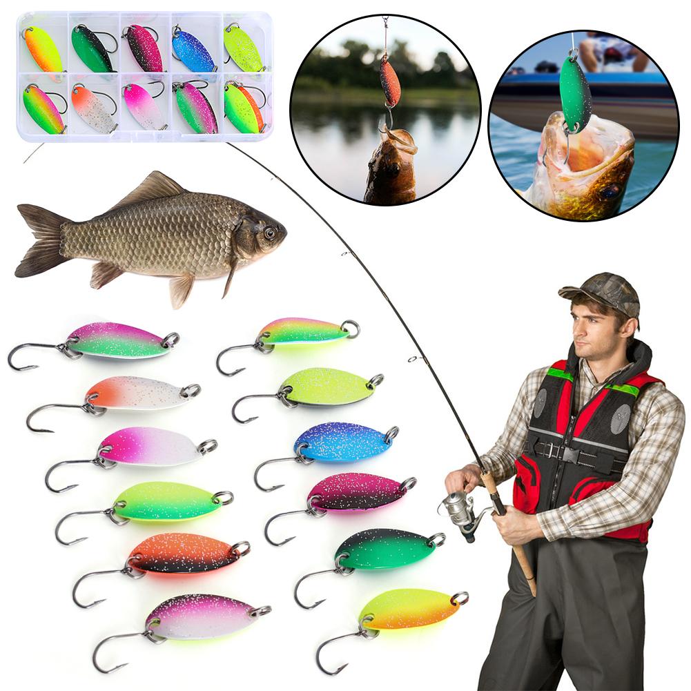 12Pcs Trout Spoon Set with Single Hook Artificial Trout Spinner Lure Metal Colored Spinner Fishing Lure for Pike Perch Salmon China Mainland