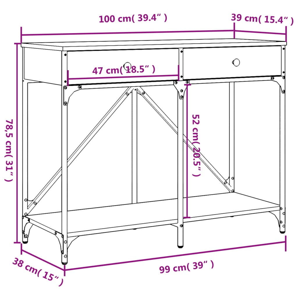 Console Table Grey Sonoma 100x39x78.5 cm Particleboard