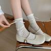 Summer Thin Hollow Mid-tube Socks with Side Bow Ribbon Ballet Style Cream Lolita JK Mesh Socks