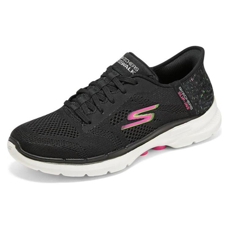 Skechers Go Walk 6 Dämpfung Abriebfest Niedrig geschnitten Walking Schuhe Damen Schwarz Rosa 124627-BKMT