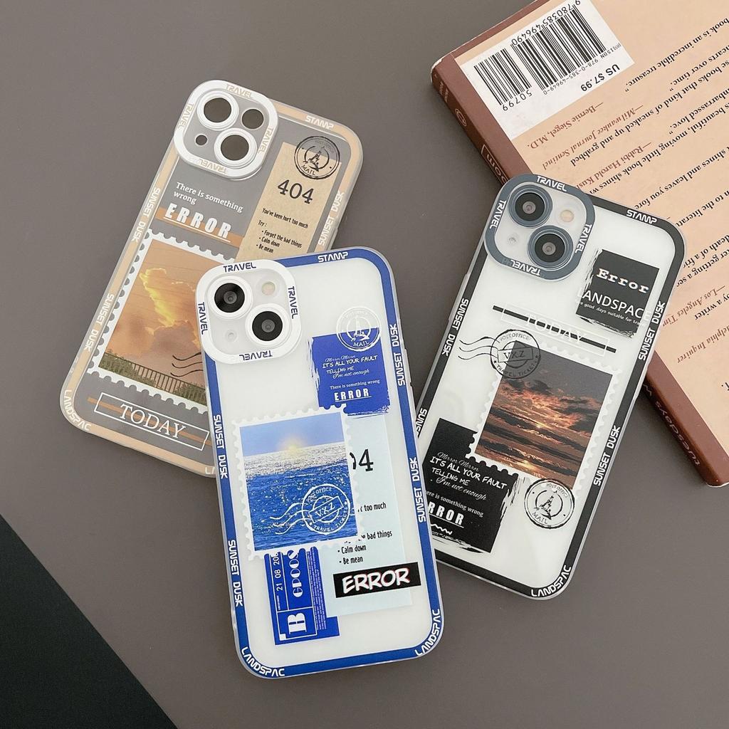 European and American ins style stamp Apple 16Pro mobile phone case 14Plus transparent anti-drop protective case iPhone17 soft case