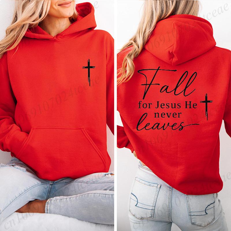 Fall for Jesus Casual Women's Hoodies Christian Fall Hoodie Design Sweatshirts Fleece Pullovers Autumn Faith Quote Streetwear