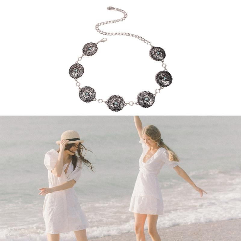 Elegant Ladies Ethnic Style Waist Belt Delicate Relief Flower Buckle Belt Summer Dress Women Summer Seaside Waist Belt