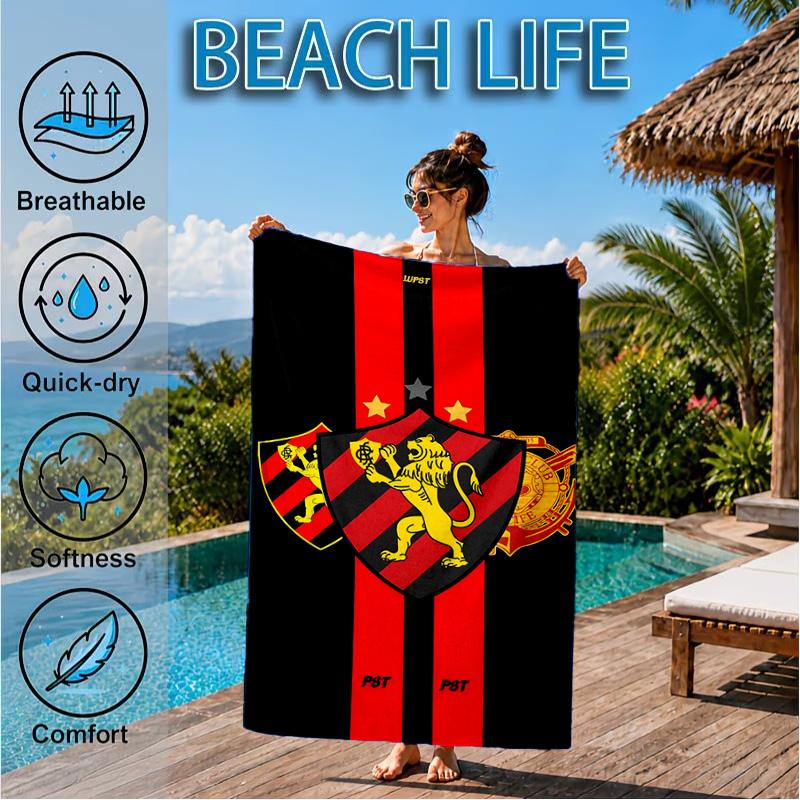 Sport Club Football Crest Printed Microfiber Beach Towel, Soft And Absorbent, Quick-Dry, Ideal for Summer Travel, Beach Essential, Swimming Pool