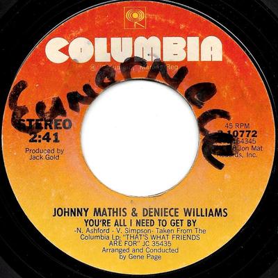 Disque 7 pouces JOHNNY MATHIS & DENIECE WILLIAMS - You're All I Need To Get By / You'r 310772 Columbia 1978 US Soul/Funk Occasion