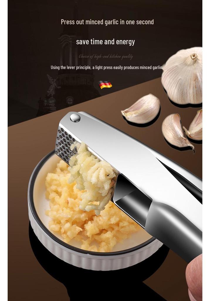 304 Stainless Steel Garlic Press: Thickened Manual Mincer, Safe for Hands, Ensures Even Garlic Extraction.
