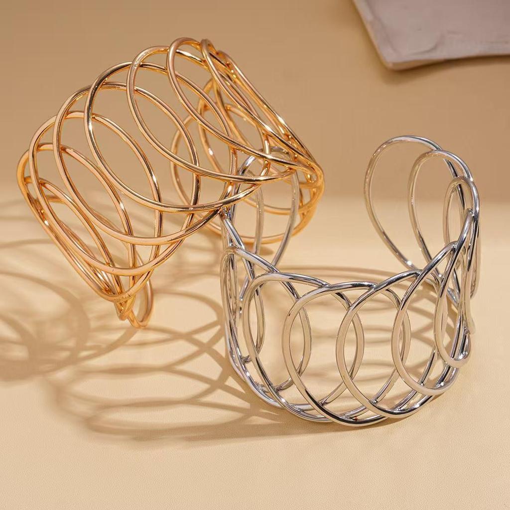 Gold-Plated Geometric Minimalist Adjustable Fashion Bangle - Non-Fading Open-Style