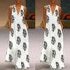 2019 Sleeveless Leaf Dress Printed Vintage Evening Beach Dress Loose Waist