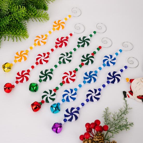 Yousheng Christmas Tree Pendant Red White Candy Cane Design Hanging Pendant with Bells Candy Bars Beads Christmas Party Decoration
