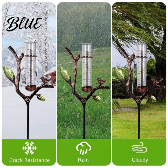 Decorative Bird Rain Gauge Outdoor Metal with Stake 7 Inch Tube Weather Resistant Plastic Measuring Gauge Branch Measure Tool for Garden Lawn Patio