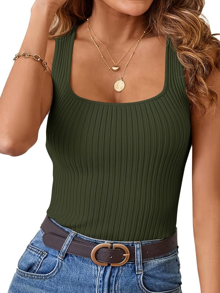 European & American 2026 Women's Retro Square Neck Ribbed Slim-Fit Summer Tank Top