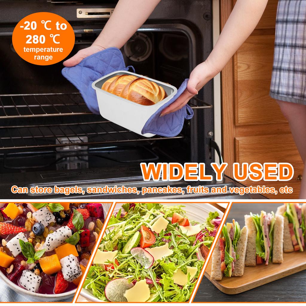 Stainless Steel Lunch Box with Lid Portable Airtight Snack Container Fresh Keeping Food Fruit Salad Bento Box Loaf Bread Pan