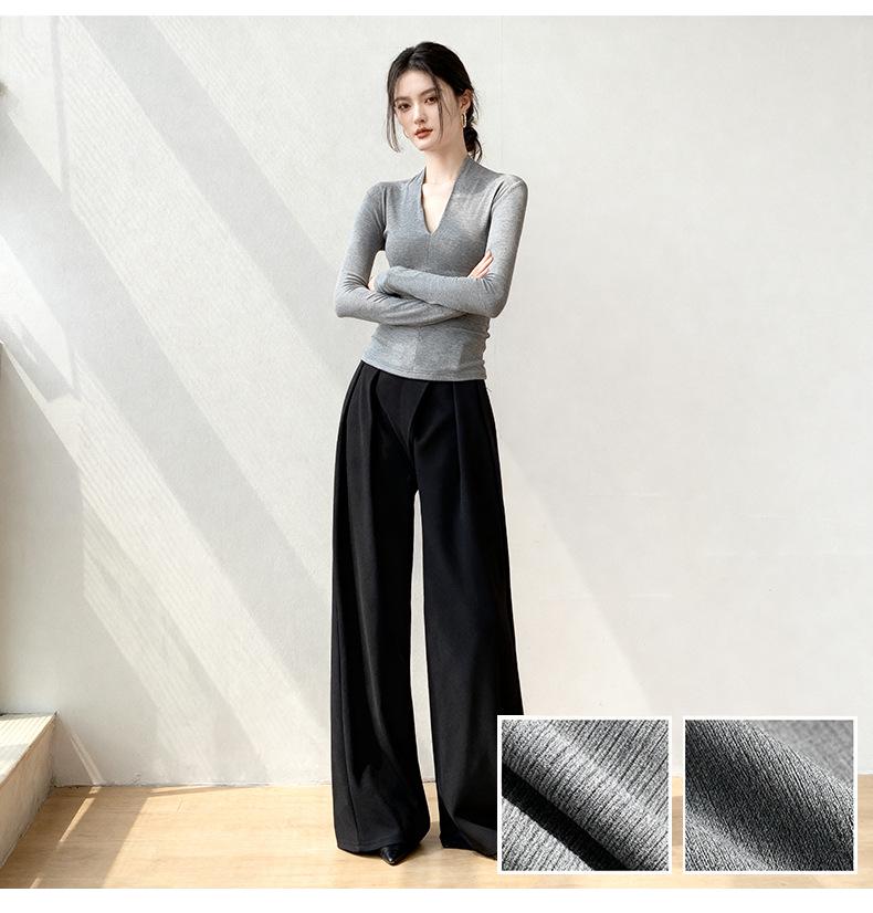 Würziges Mädchen Schlankmachendes V-Ausschnitt Langarm-Oberteil für Damen - Herbst/Winter-Kollektion 2025.