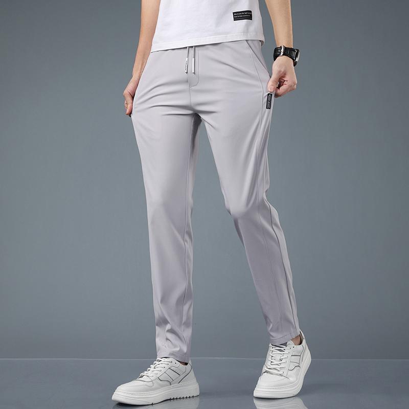 Ice Silk Men's Pants Summer Black Gray Thin Business Casual Pants Outdoor Elastic Breathable Straight Leg Sweatpants