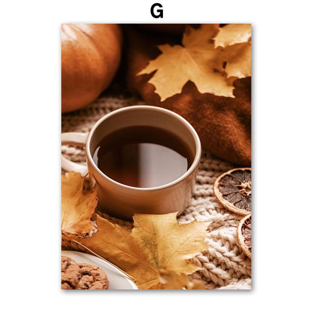 Autumn River Forest Pumpkin Coffee Squirrel Landscape Posters And Prints Wall Art Canvas Painting Pictures For Living Room Decor