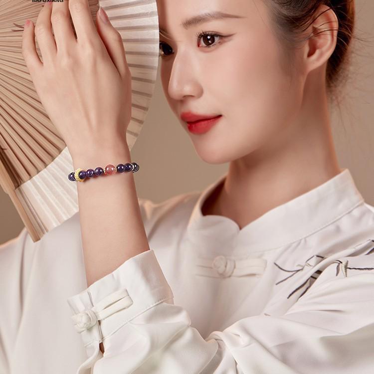 Auspicious Amethyst & Wishful Strawberry Quartz Bracelet 2024: Women's Luxurious Peach Blossom Gift