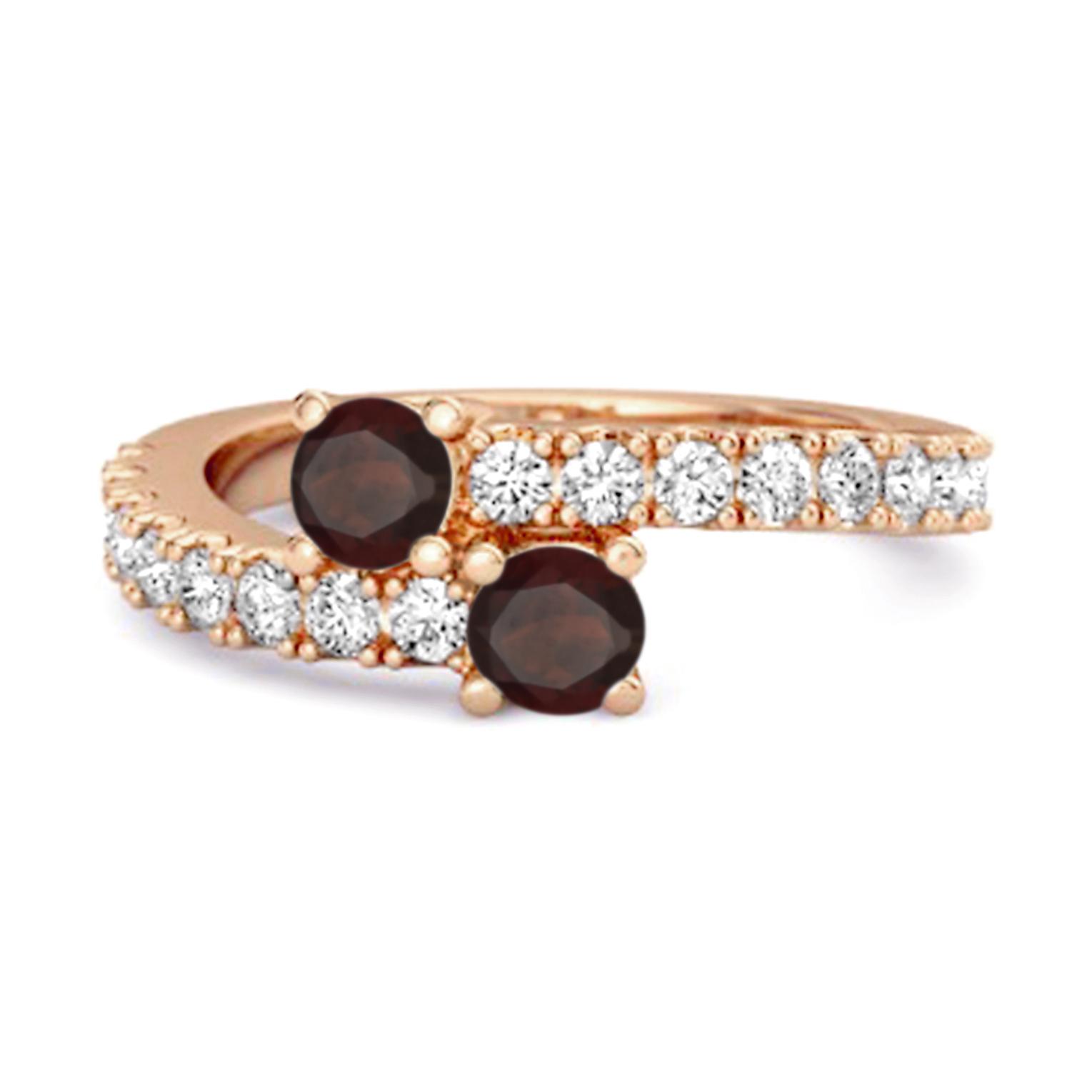 Garnet Twin Stone with Accents Bypass Ring - 925 Sterling Silver Rose Gold Vermeil 7 ярко-розовый