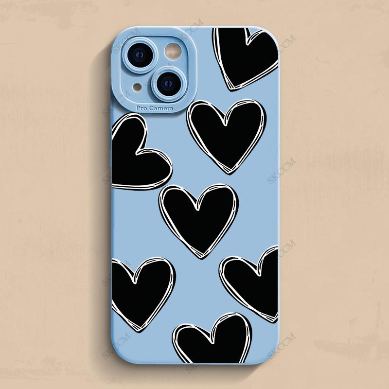 Luxury Black Love Heart Soft Silicone Phone Case For iPhone 15 14 13 12 11 Pro Max Mini XR X XS Max 7 8 Plus Shockproof Cover