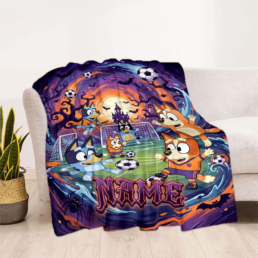 Bluey's Soccer Celebration Personalized Text Blanket Cozy Customizable Blanket Warmthful Decor Great for Sofa Office Chair Bed Picnics