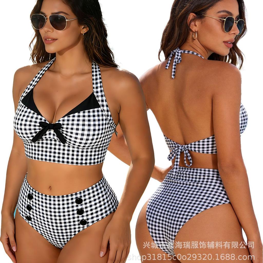 New swimsuit women bikini woven beach geometric pattern knotted bikini swimsuit