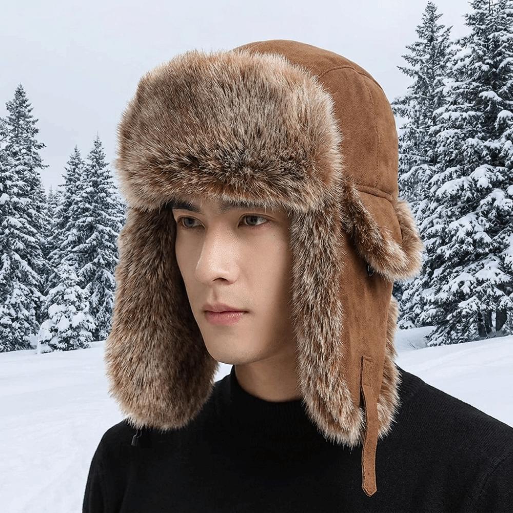 Dicke Herren Lei Feng Mütze Wildleder Stoff Winddichte Skimütze Atmungsaktive Gehörschutzmütze Kaltes Wetter