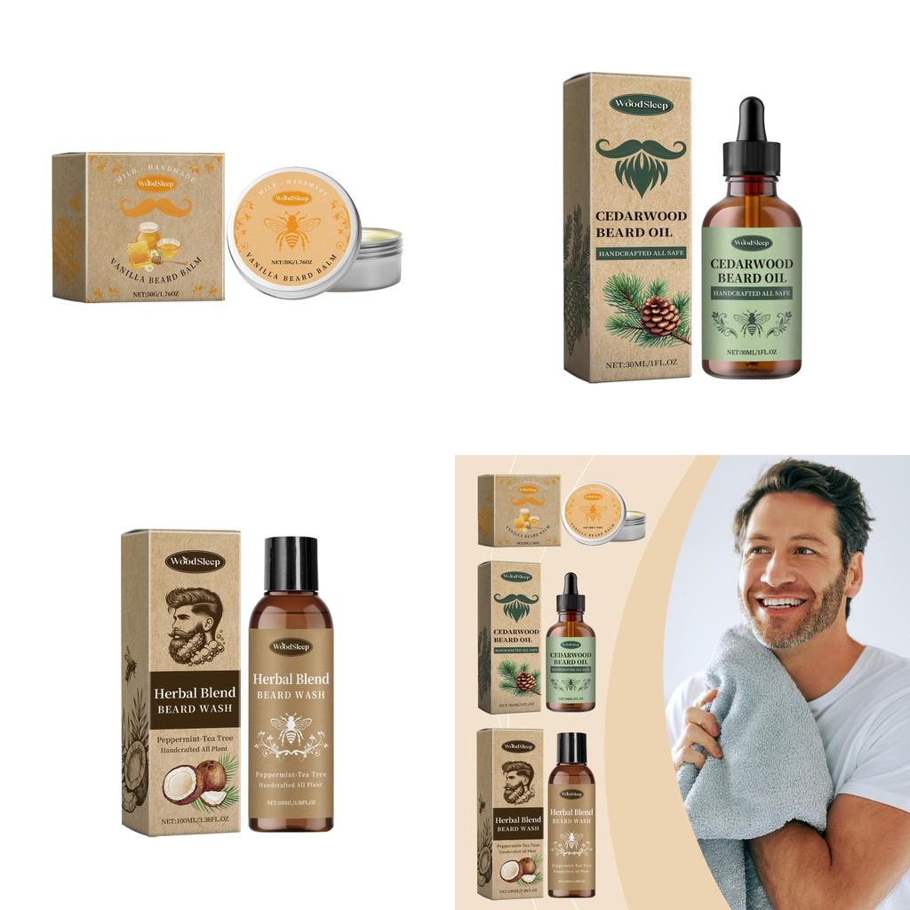 Woodsleep Men's Beard Care Set Nourishing Moisturizing Gentle Cleanser For Beard Maintenance